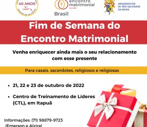 Inscrições abertas para o fim de semana do Encontro Matrimonial Mundial