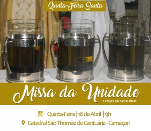 Quinta-feira santa : Missa da unidade será celebrada na Catedral São Thomaz de Cantuária