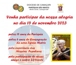 Paróquia São Bento Celebra Jubileu de 15 Anos na próxima quarta-feira(15/11)
