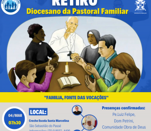 Retiro com os agentes da Pastoral Familiar será realizado no próximo sábado (04/02)