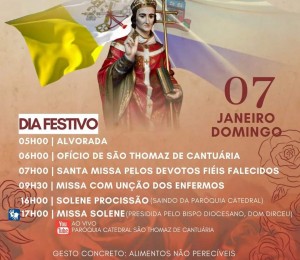 Confira a programação de encerramento dos festejos de São Thomaz, que acontece no domingo (07/01) 