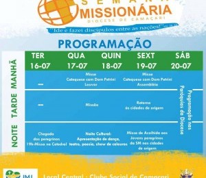 Semana Missionária será iniciada na terça-feira (16/07) 